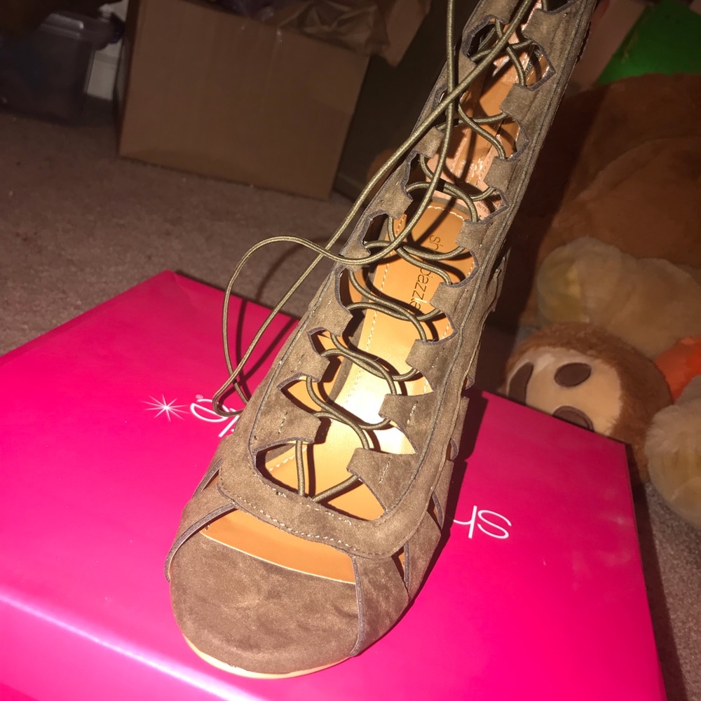 Olive Green lace up heels